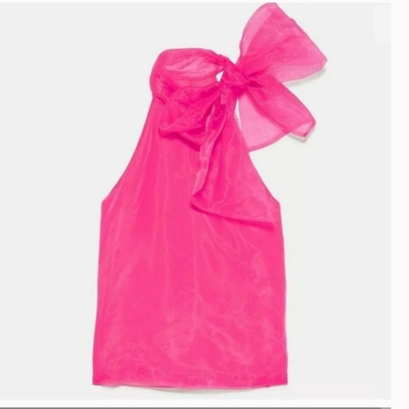 Zara Pink Sheer Blouse with Bow - Picture 3 of 5